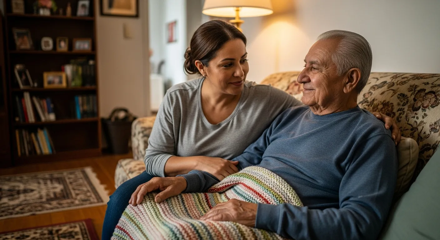 Daughter holding mother's hand